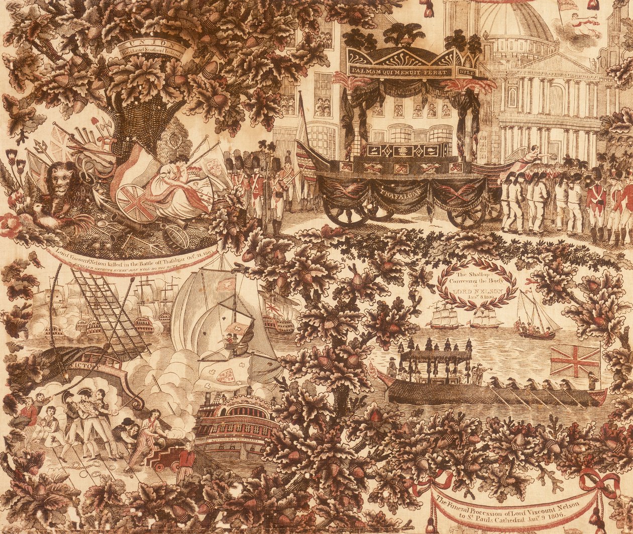 Printed Linen Panel Depicting the Funeral Procession of Lord Viscount Nelson by Unbekannt