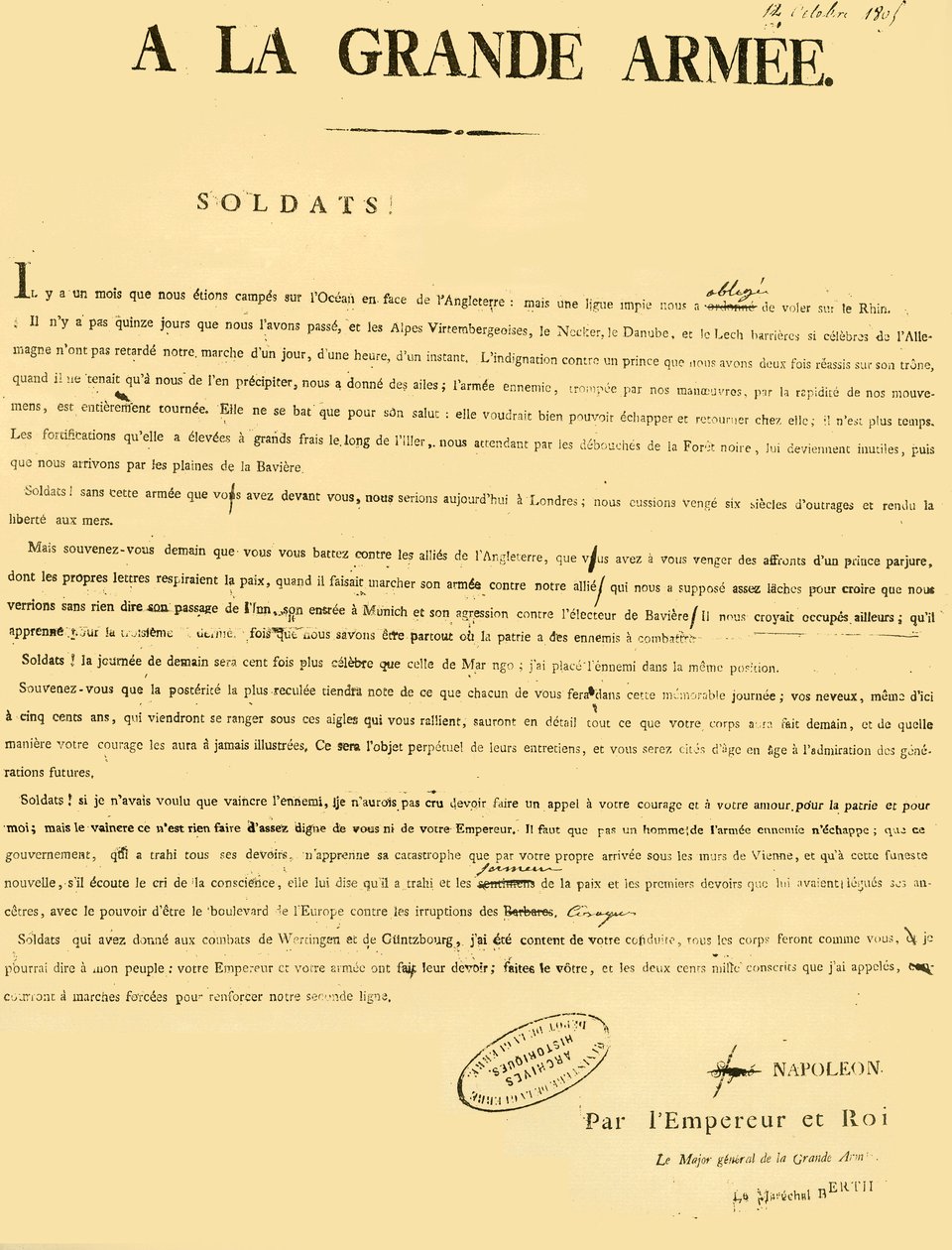 Proclamation to the Army, 13 October 1805 by Unbekannt