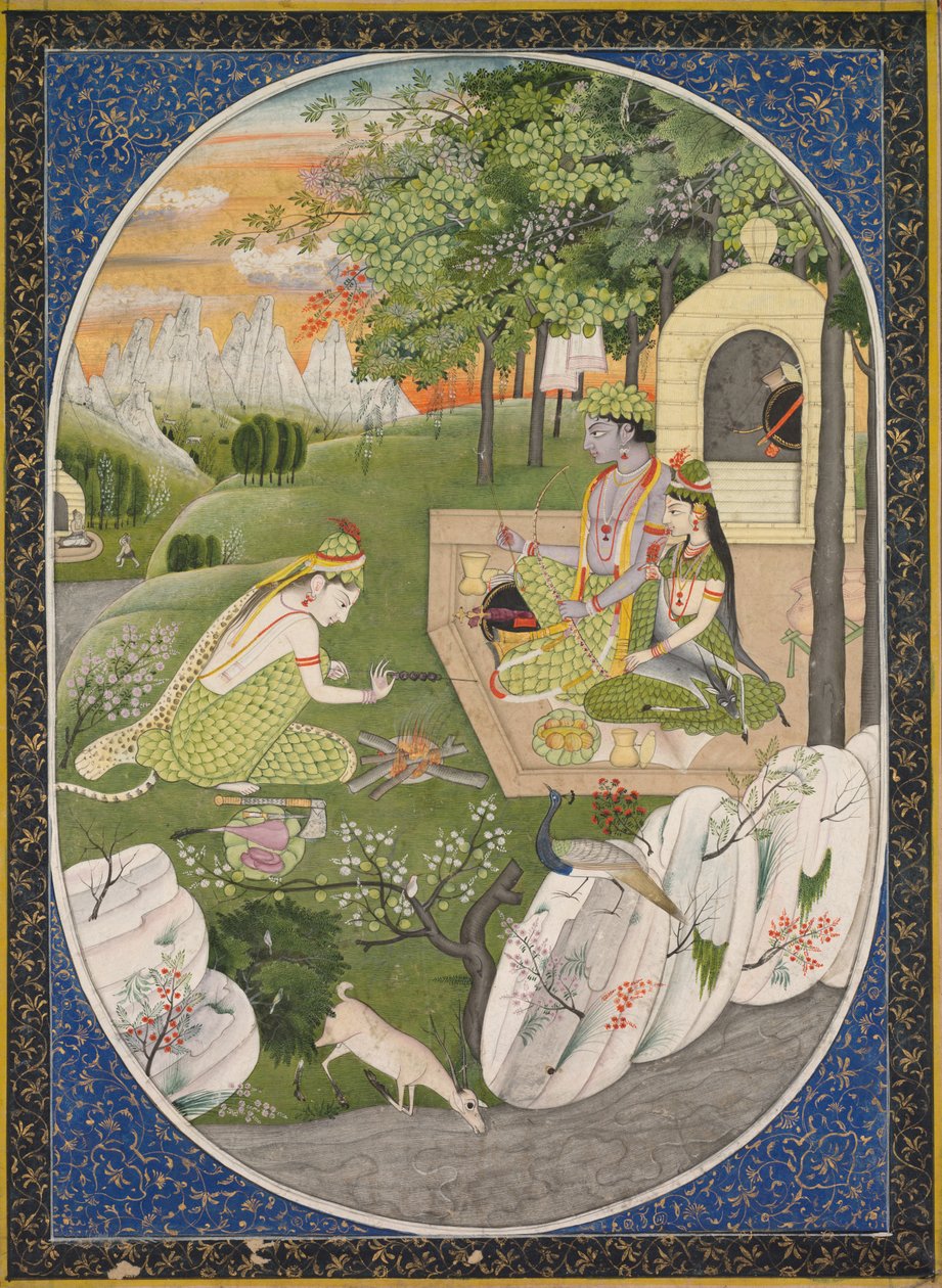 Rama, Sita and Lakshmana in the Forest, Page from the Ramayana Tales of God Rama by Unbekannt