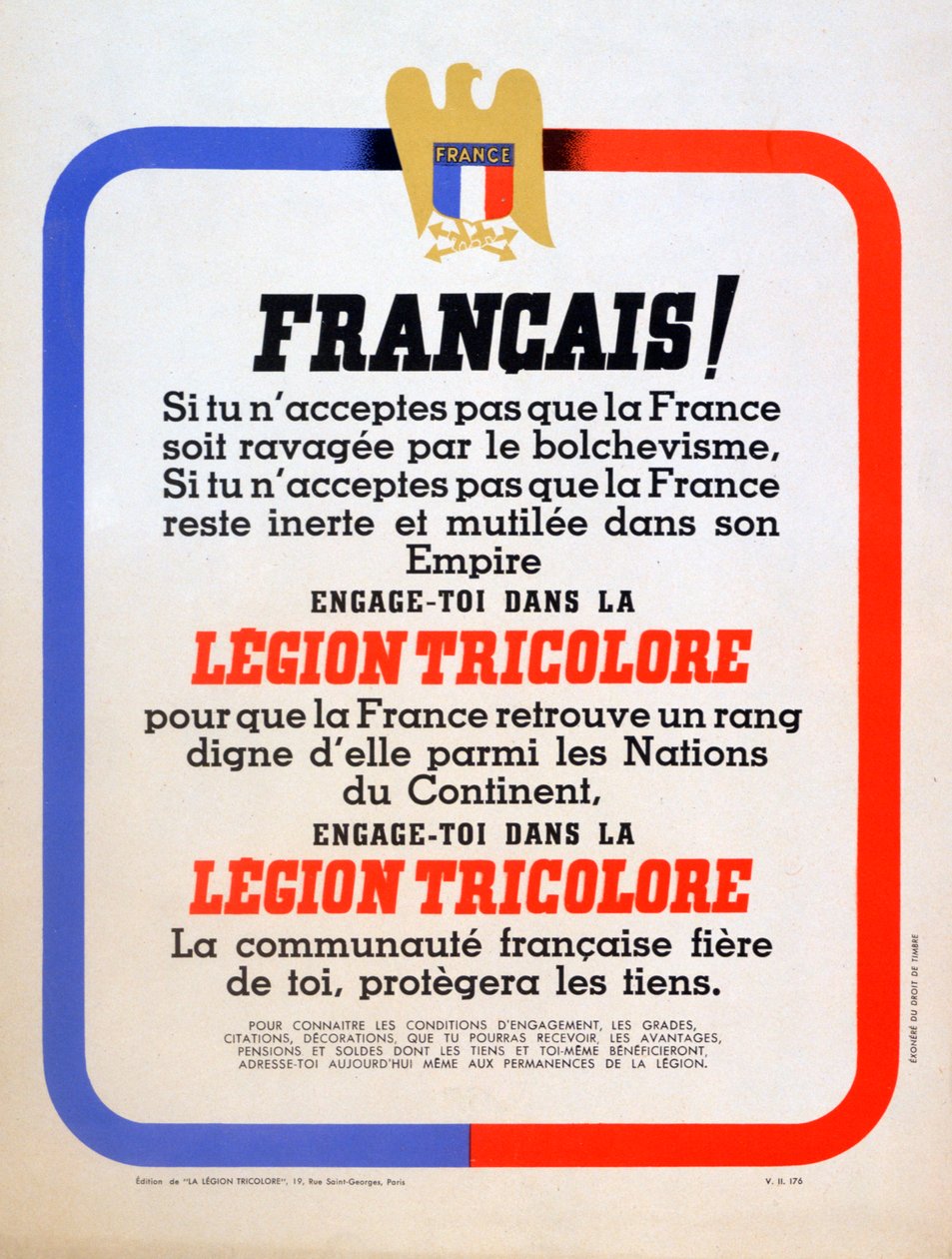 Recruitment Poster for the Vichy French Legion Tricolore by Unbekannt