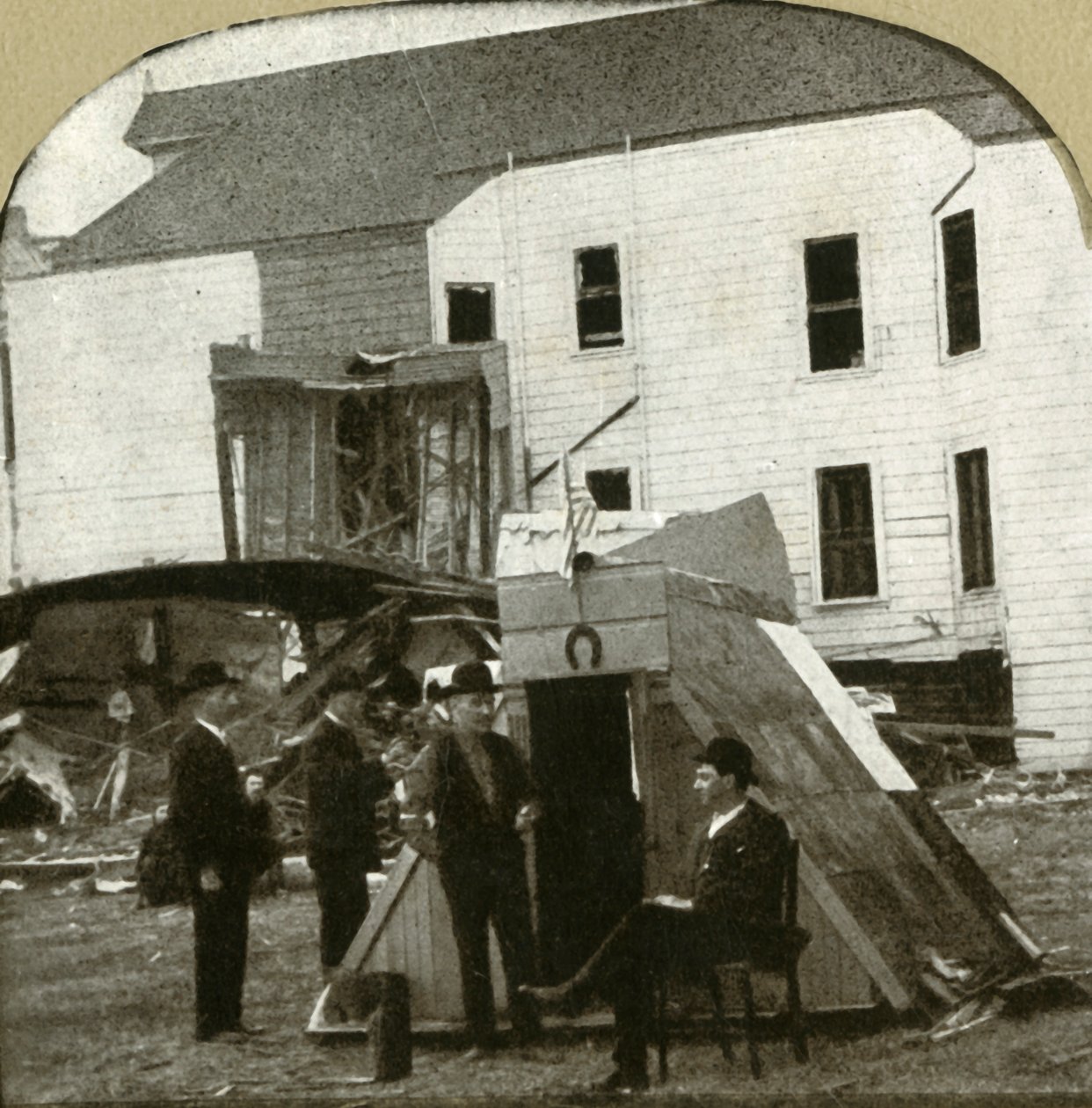 Refugees Camp, Former Dwelling in Ruins in Background by Unbekannt