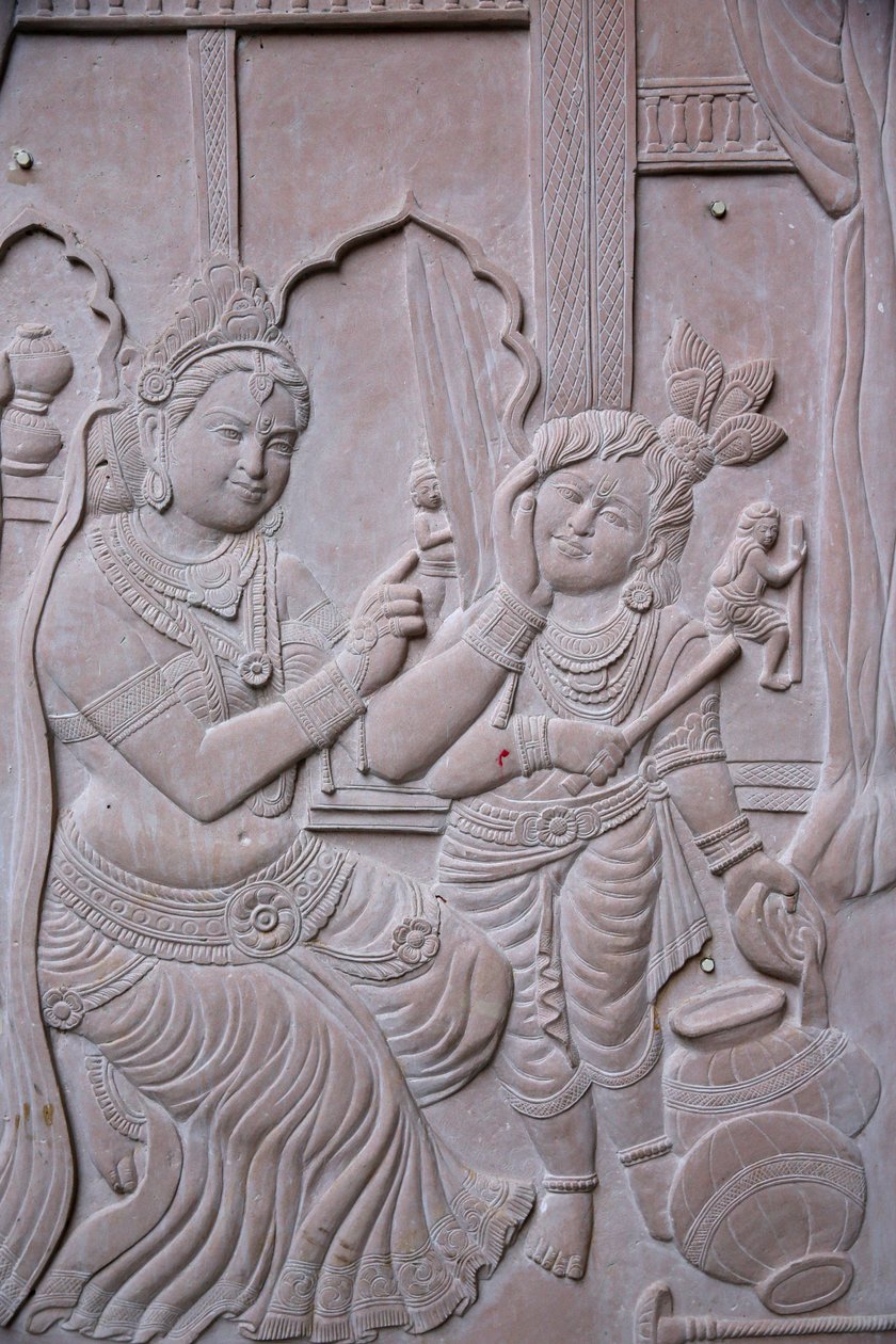 Relief Depicting Hindu God Krishna with His Stepmother Yashodha by Unbekannt