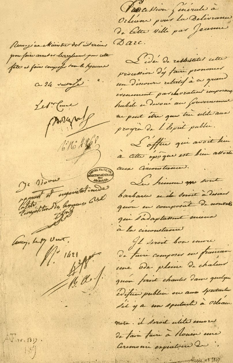 Report by the Minister of the Interior on the festival of Joan of Arc, 15 March 1803 by Unbekannt