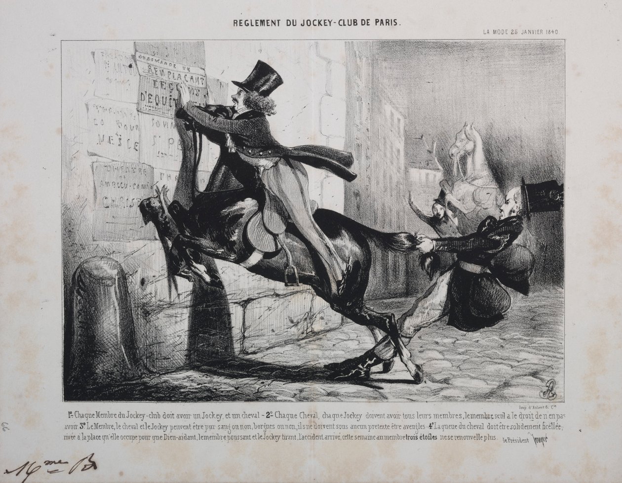 Regulation of the Jockey Club of Paris: Each member of the Jockey Club must have a Jockey..., 1800s by Unbekannt