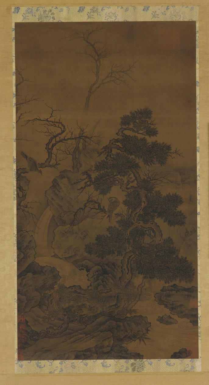 Rocks, trees, brook, and hawks, 14th century by Unbekannt