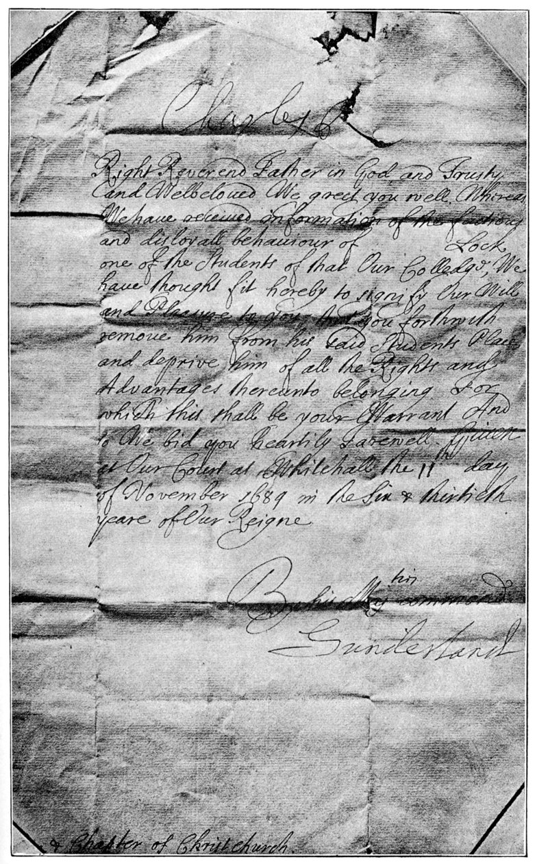 Royal mandate to erase the name of Locke from the students of Christ Church, Oxford by Unbekannt