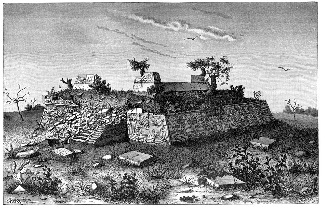 Ruins of the pyramid steps of Xochicalco, Mexico, 1901 by Unbekannt