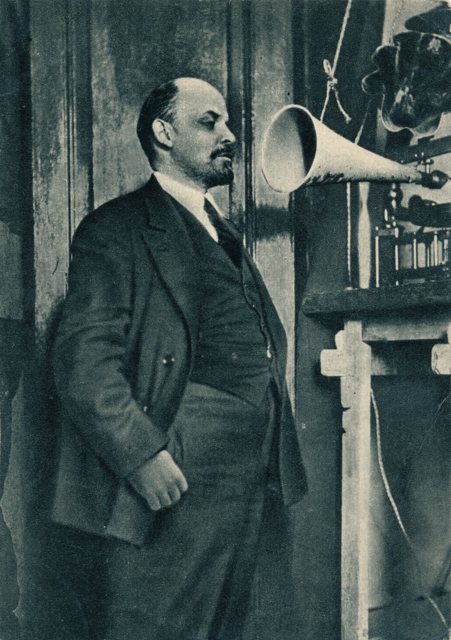 Russian Bolshevik Leader Vladimir Lenin at a Radio Recording in the Kremlin, Moscow, Russia, 1919 by Unbekannt