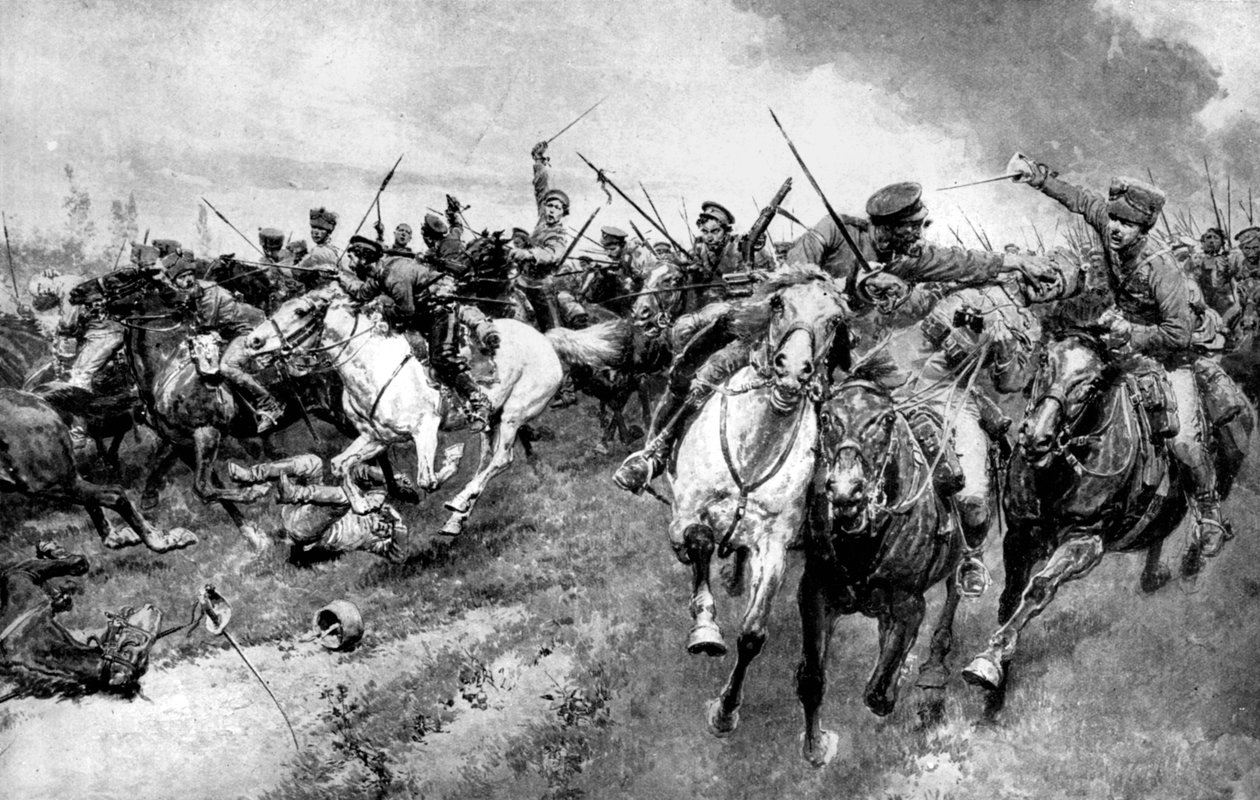 Russian Cossacks Attacking German Army, East Prussia, First World War, 1914 by Unbekannt