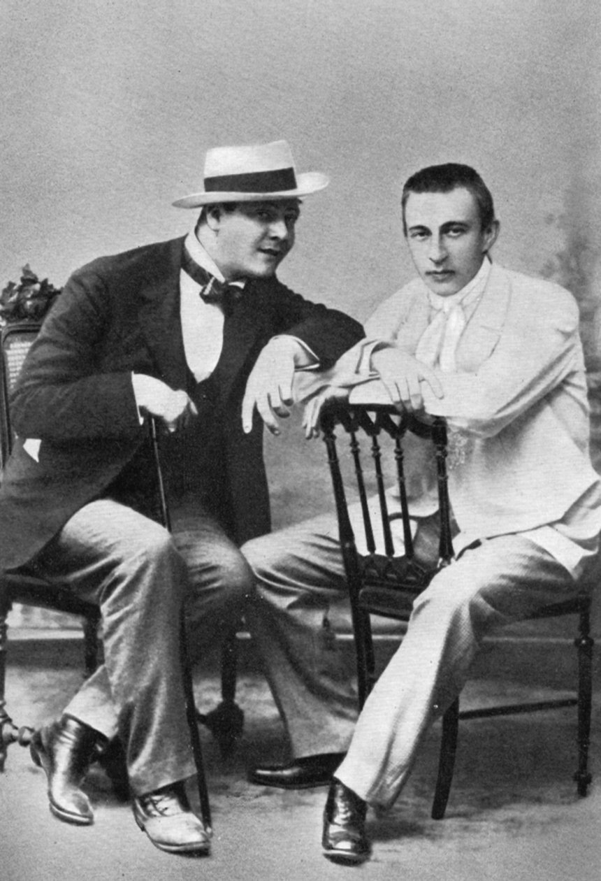 Russian opera singer Feodor Chaliapin with composer and pianist Sergei Rachmaninov, c1890 by Unbekannt