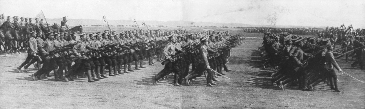 Russian troops parading during French President Raymond Poincare