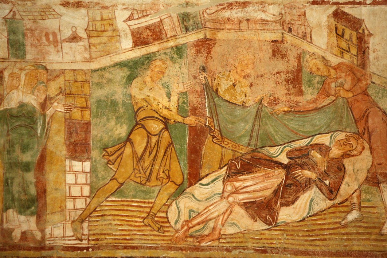 Saint-Savin sur Gartempes Abbey Church Nave Vault Painting: Old Testament Scene Involving Noah, Saint-Savin, France by Unbekannt