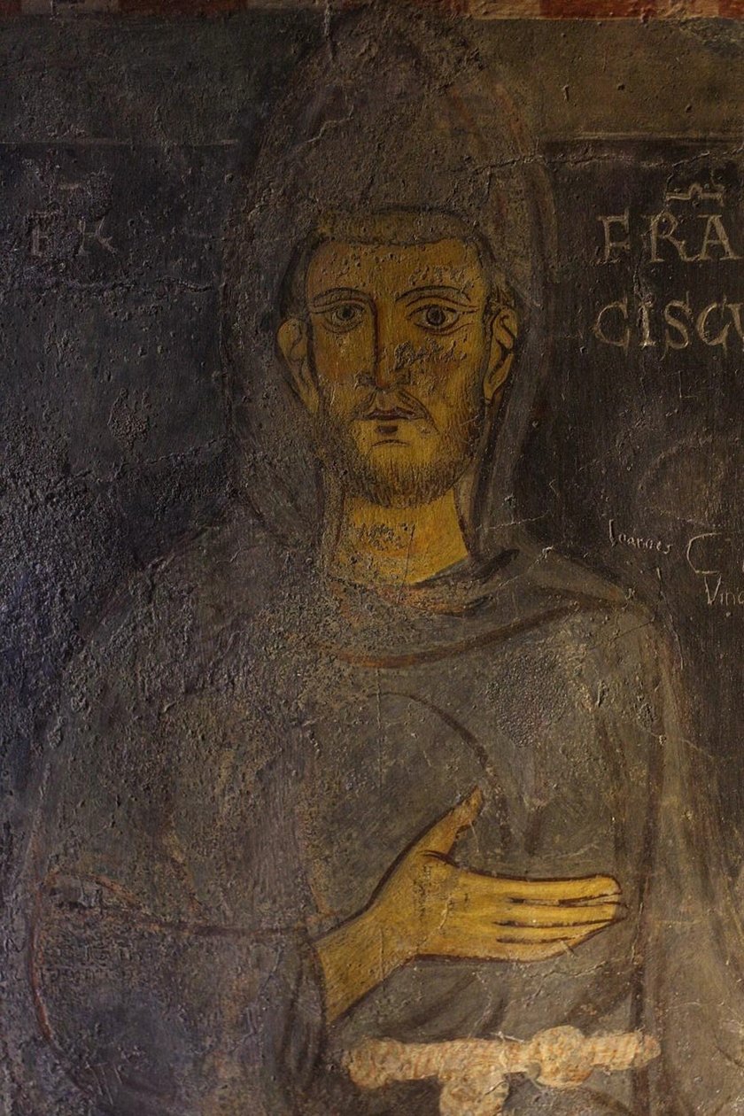 Saint Francis of Assisi (detail) of his oldest portrait, 13th century by Unbekannt