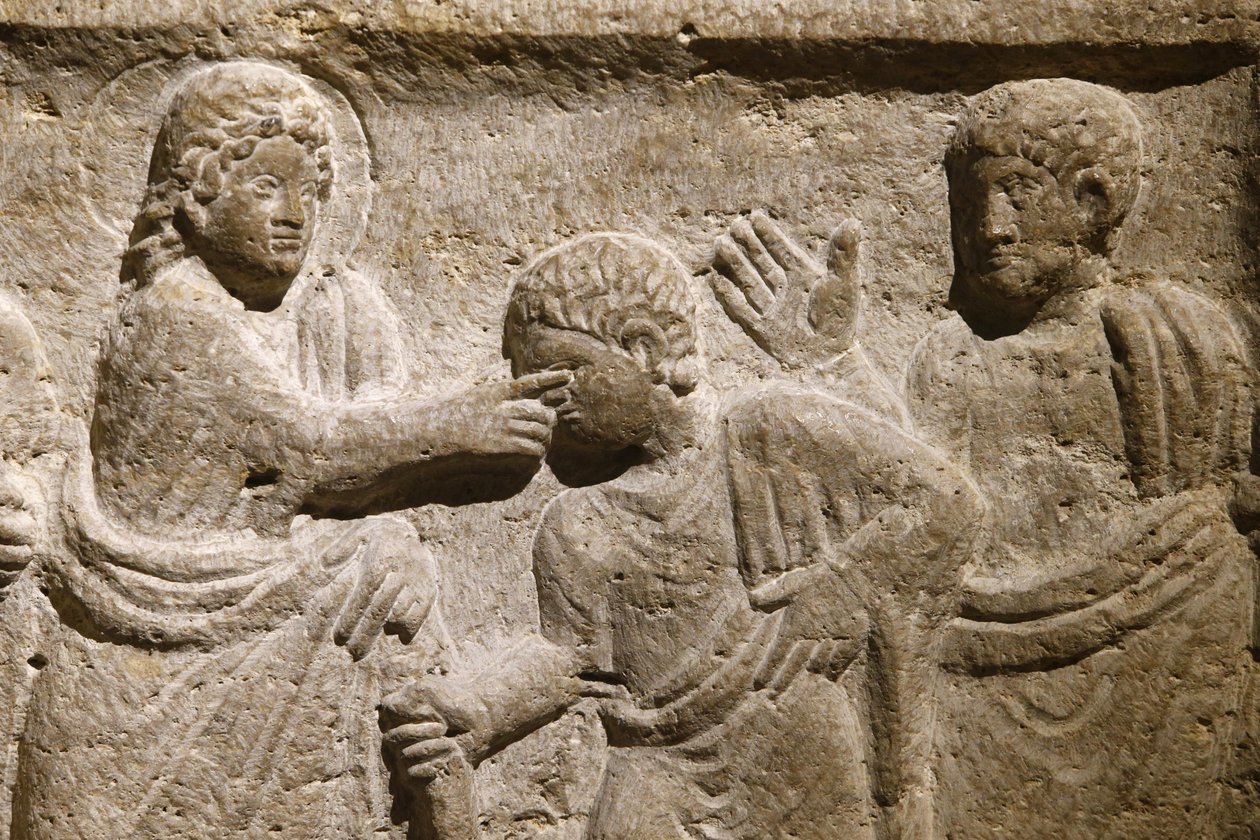 Saint Victor abbey, Marseille. Sarcophagus detail: Jesus curing a blind man, France by Unbekannt