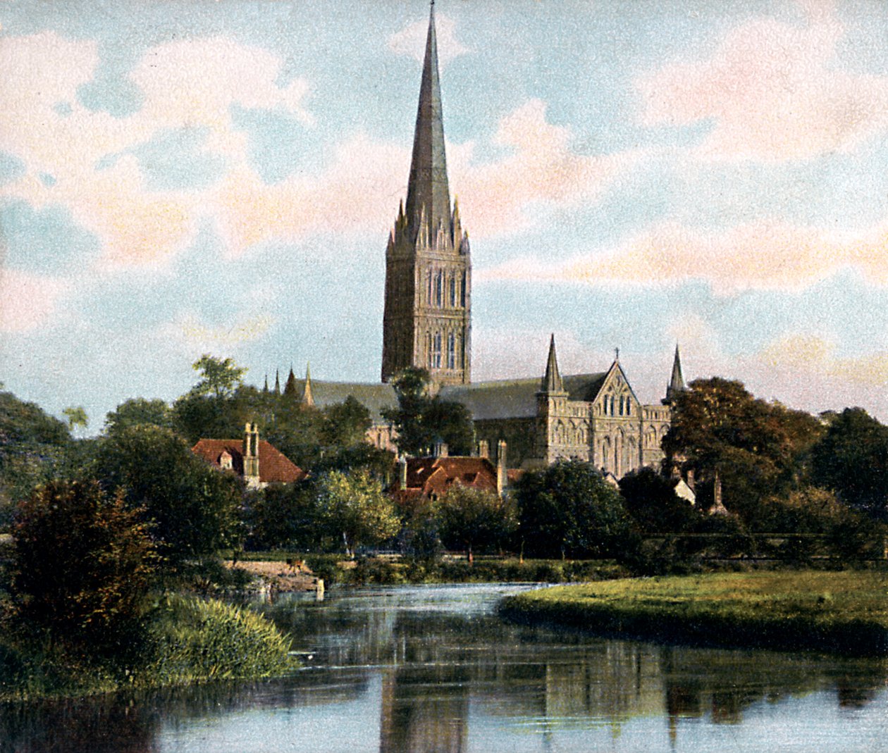 Salisbury Cathedral as Seen from the River Avon, Salisbury, Wiltshire, Early 20th Century by Unbekannt
