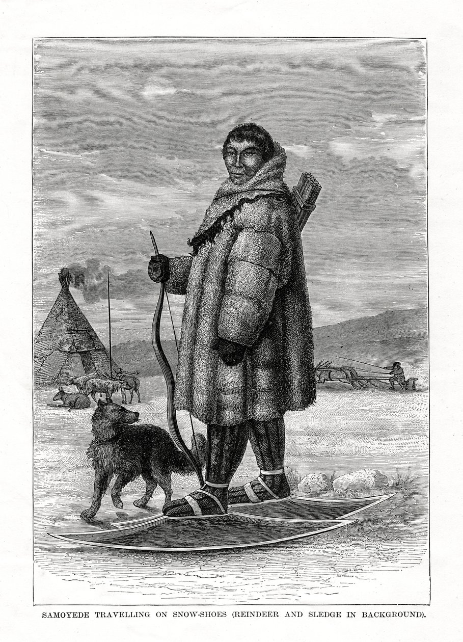 Samoyede Traveling on Snow-Shoes, Russia, 1877 by Unbekannt