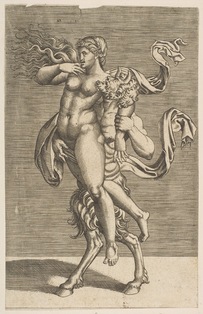 Satyr carrying a nymph restraining her right arm by Unbekannt