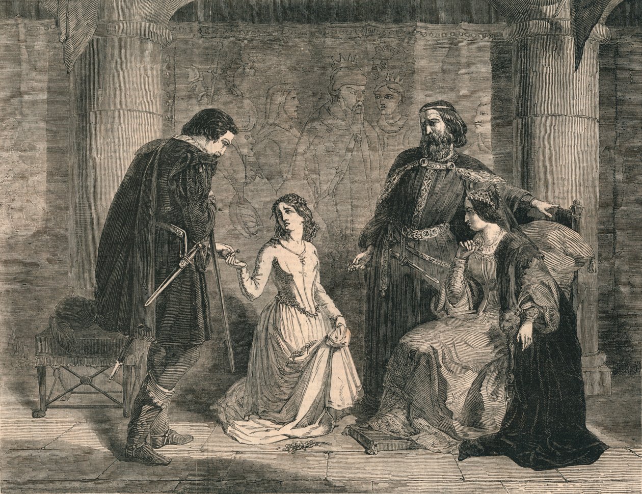 Scene from Hamlet - King, Ophelia, and Laertes, 1852 by Unbekannt