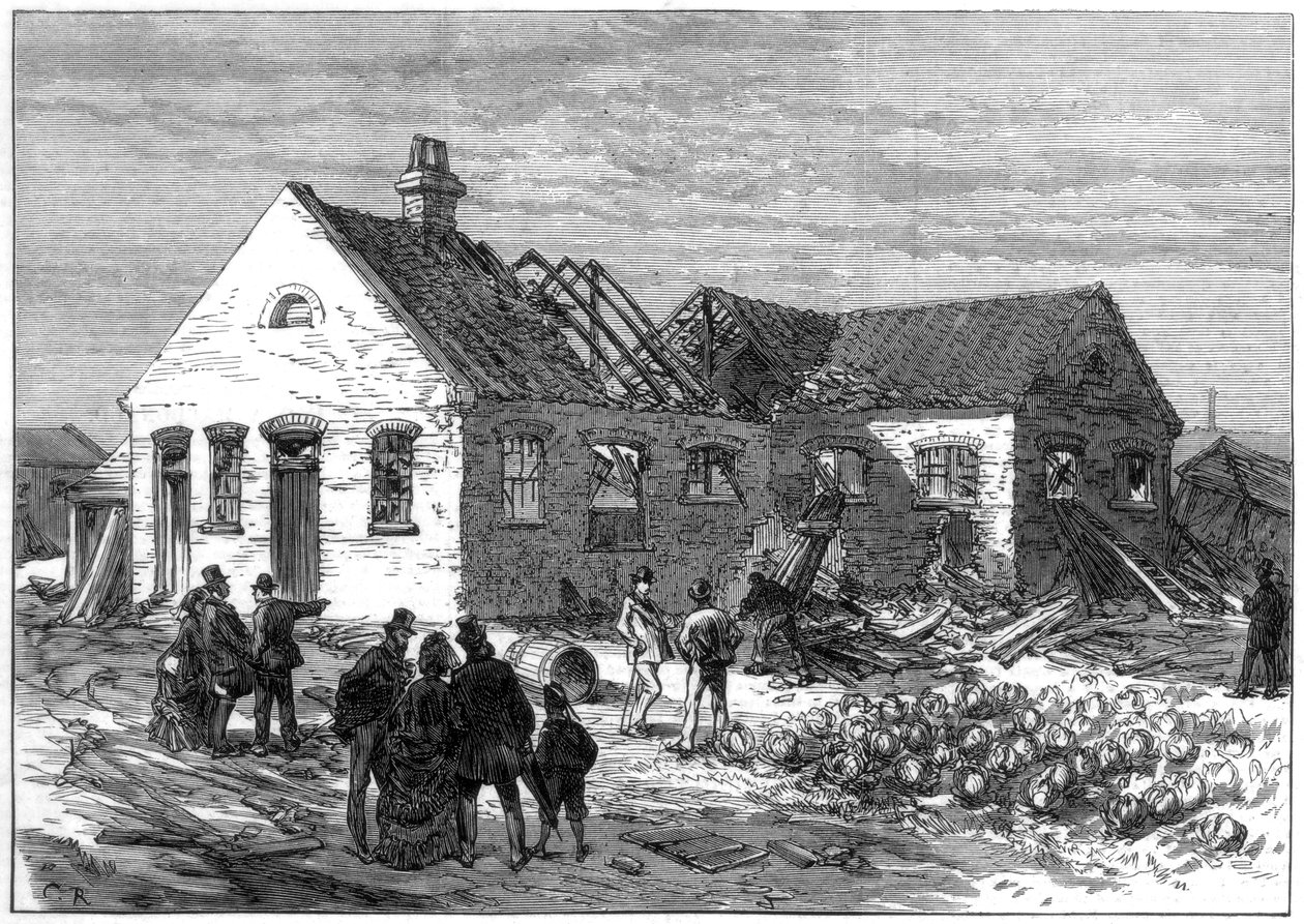 Scene of the explosion at the Cartridge factory, Greenwich Marshes, 1872 by Unbekannt