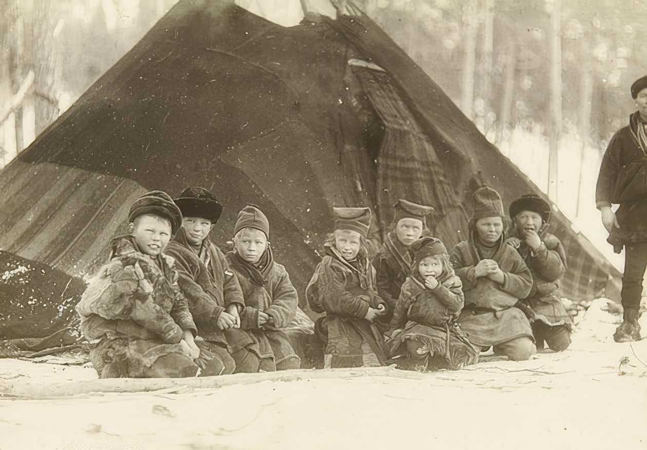Sweden. Lapp Children in Front of a Tent. Around 1900 by Unbekannt