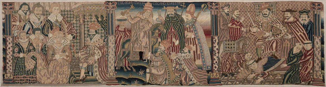 Section of an Embroidered Frieze: Ahasuerus and Esther, The Pope Chiding the Emperor by Unbekannt