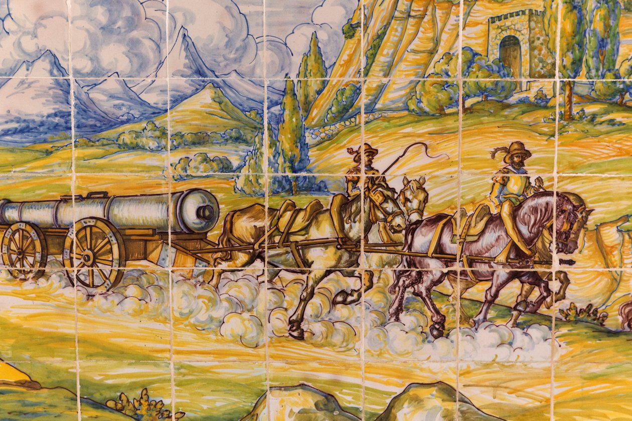 Segovia, Segovia Province, Spain. Modern Ceramic Tile Painting of 16th Century Artillery Piece Being Drawn by Horses by Unbekannt