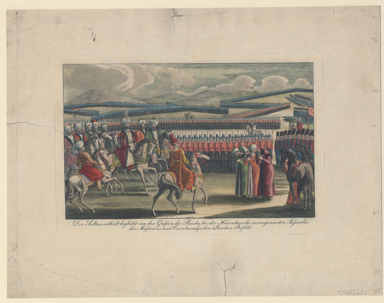 Selim III, Sultan of the Turks, welcomed to his new infantry review in countryside by Unbekannt