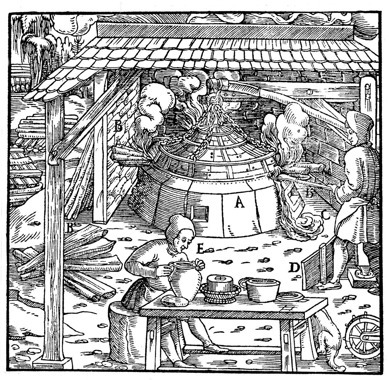 Separating lead from silver or gold in a cupellation furnace, 1556 by Unbekannt