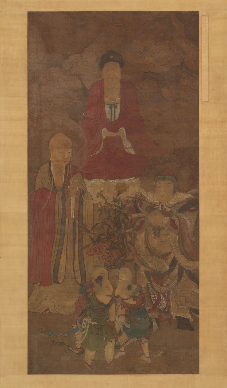 Shakyamuni with luohan, heavenly king, and boys, early 17th century by Unbekannt
