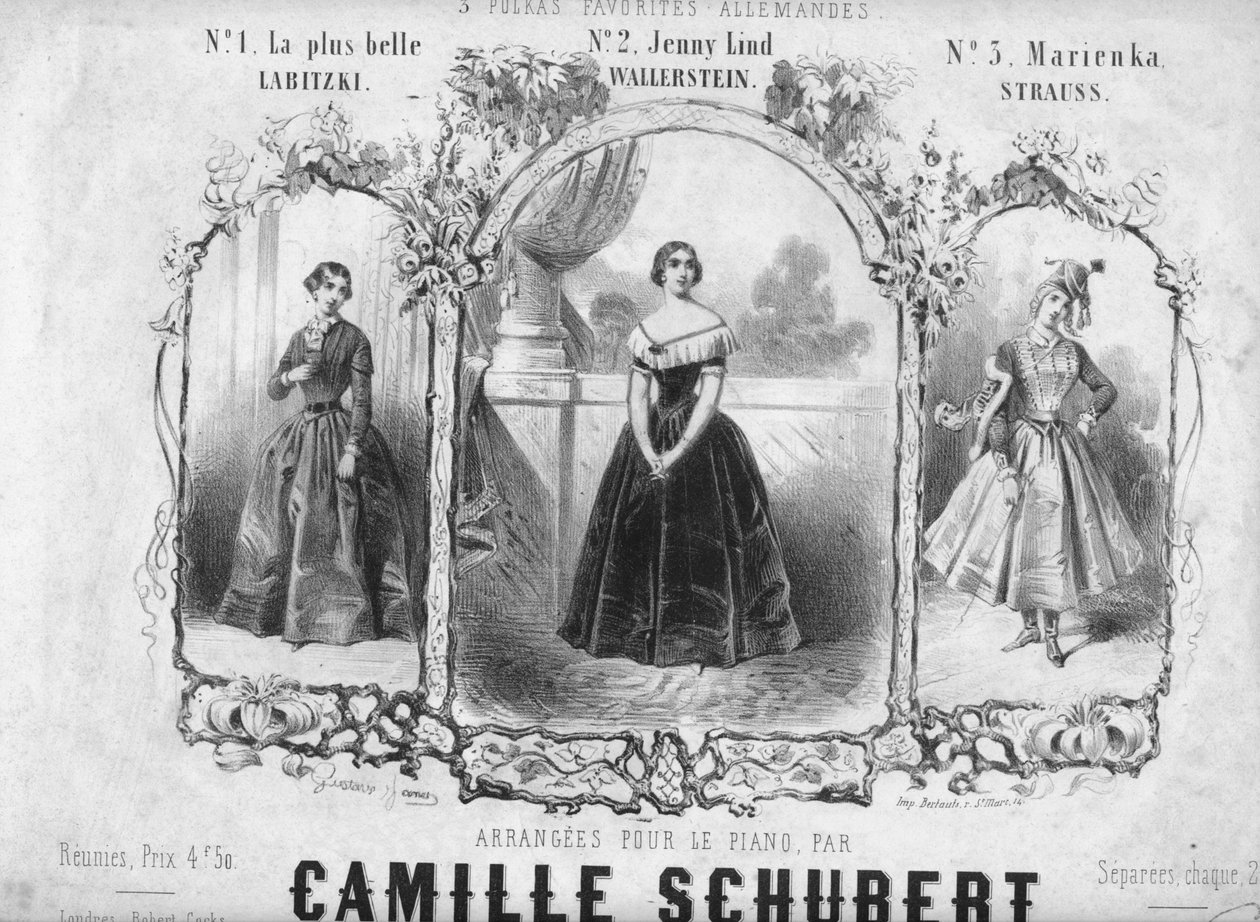 Sheet music for three polkas, mid 19th century by Unbekannt