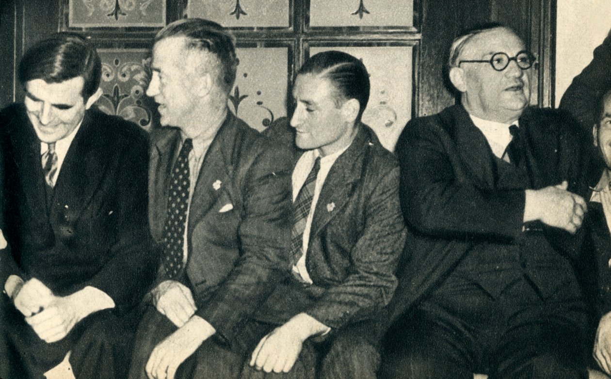 Shipmates Ashore. John G. Winant, Ernest Bevin, with Merchant Seamen, 1942 by Unbekannt