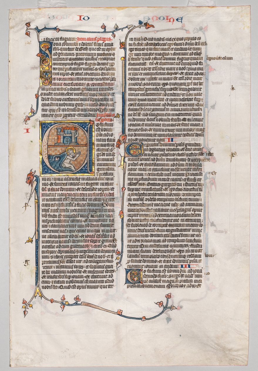 Single Leaf from a Bible: Initial E[t factum est] with Jonah Swallowed by the Whale, c. 1290 by Unbekannt