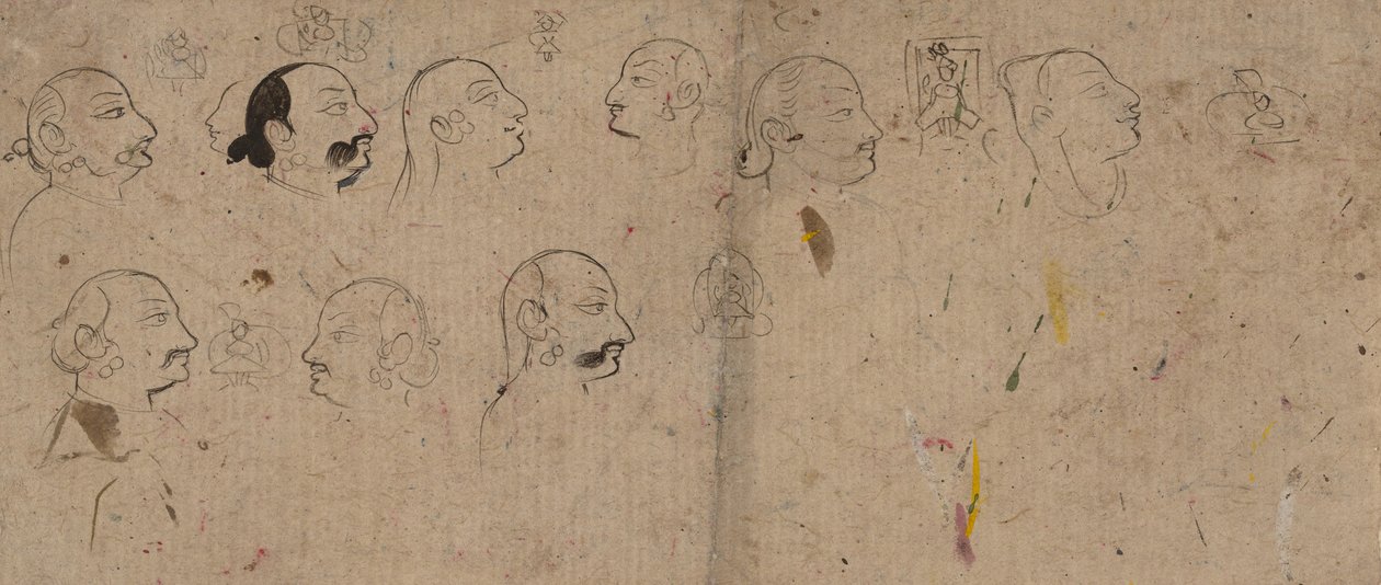 Sketch Page of Facial Studies, likely Maharao Kishor Singh by Unbekannt