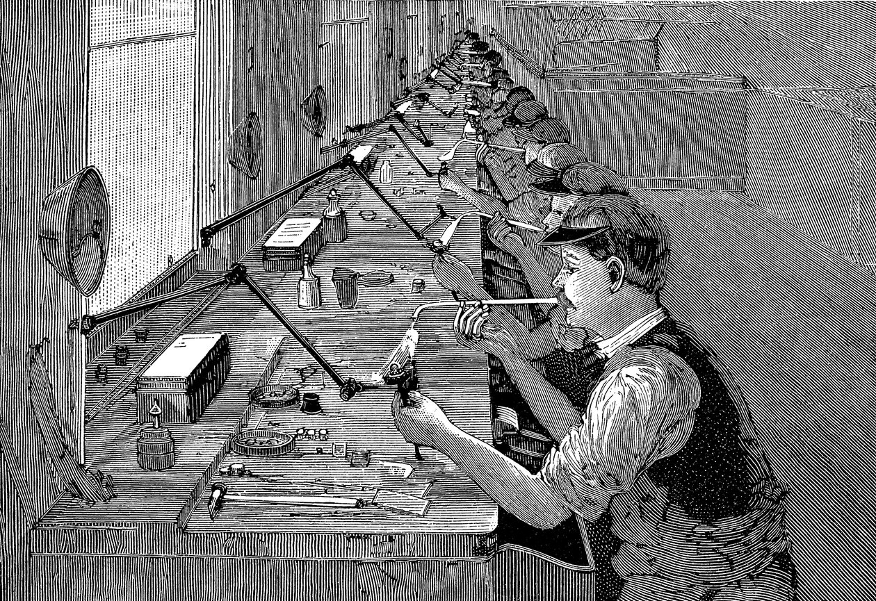 Soldering Bicycle Parts in an American Factory, c1900 by Unbekannt
