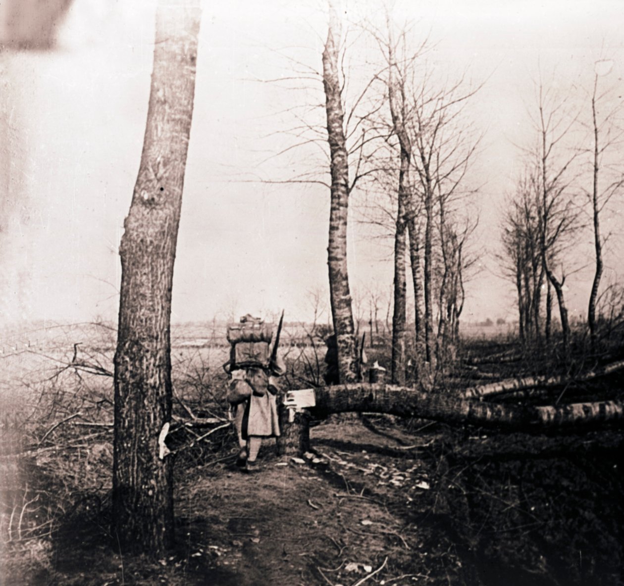 Soldier with pack on his back by Unbekannt