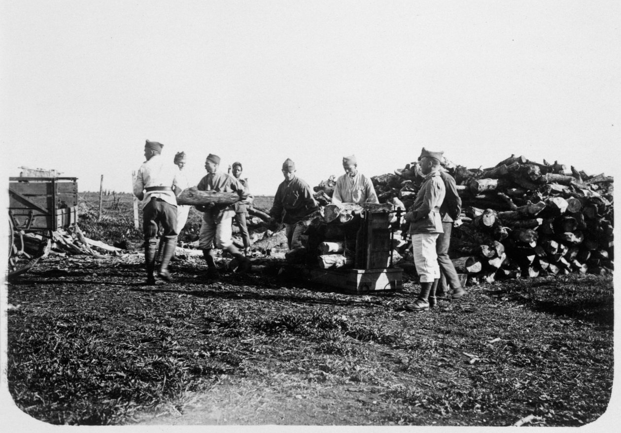 Soldiers of the French Foreign Legion stacking logs, Syria, 20th century by Unbekannt