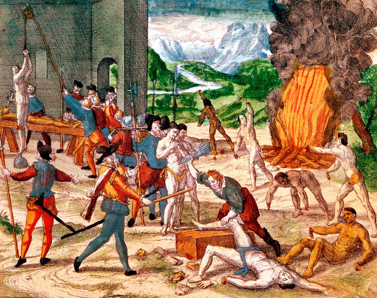Spanish conquistadors torturing American Indians, 1539-1542 by Unbekannt