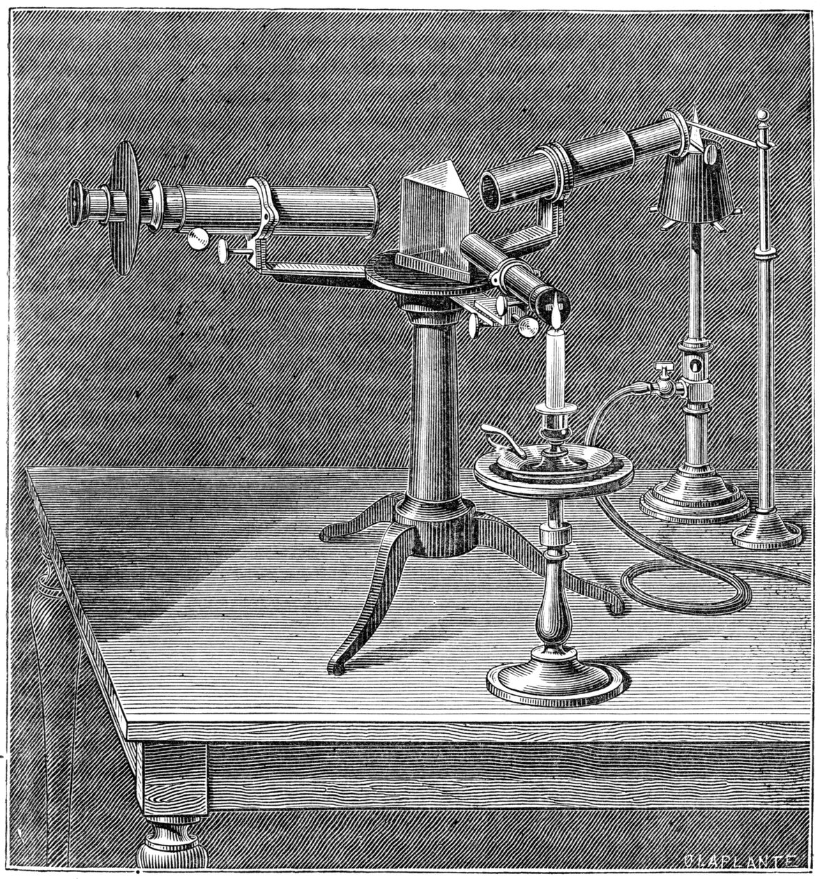 Spectroscopic apparatus used by Robert Wilhelm Bunsen and Gustav Robert Kirchhoff, c. 1895 by Unbekannt