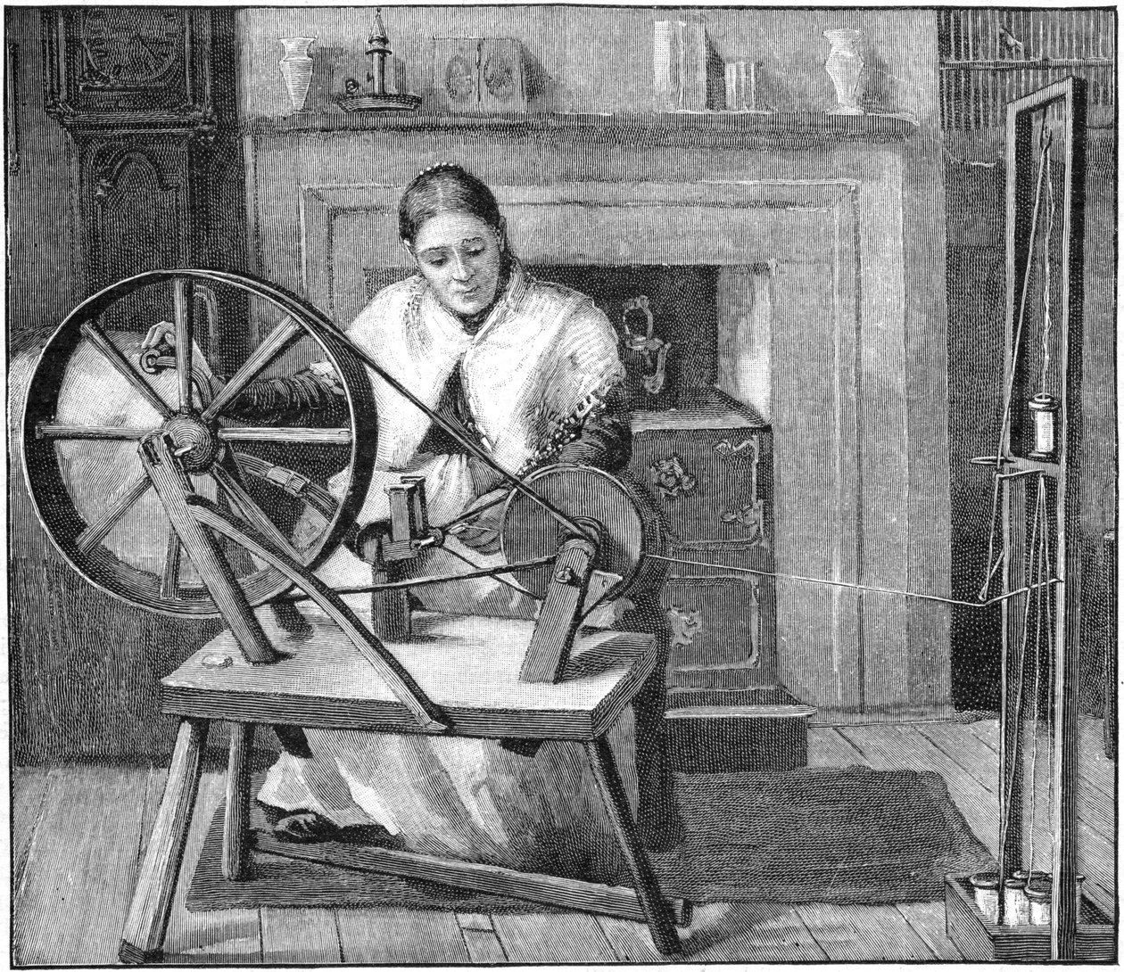 Spitalfields silk worker winding silk in her cottage, London, England by Unbekannt