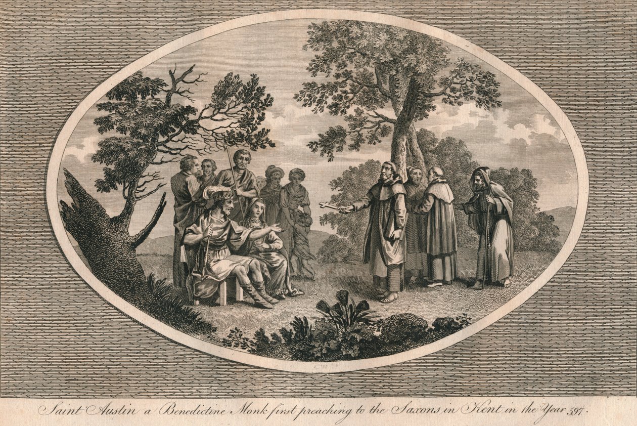St Augustine, a Benedictine Monk, First Preaching to the Saxons in Kent, 597, 1793 by Unbekannt