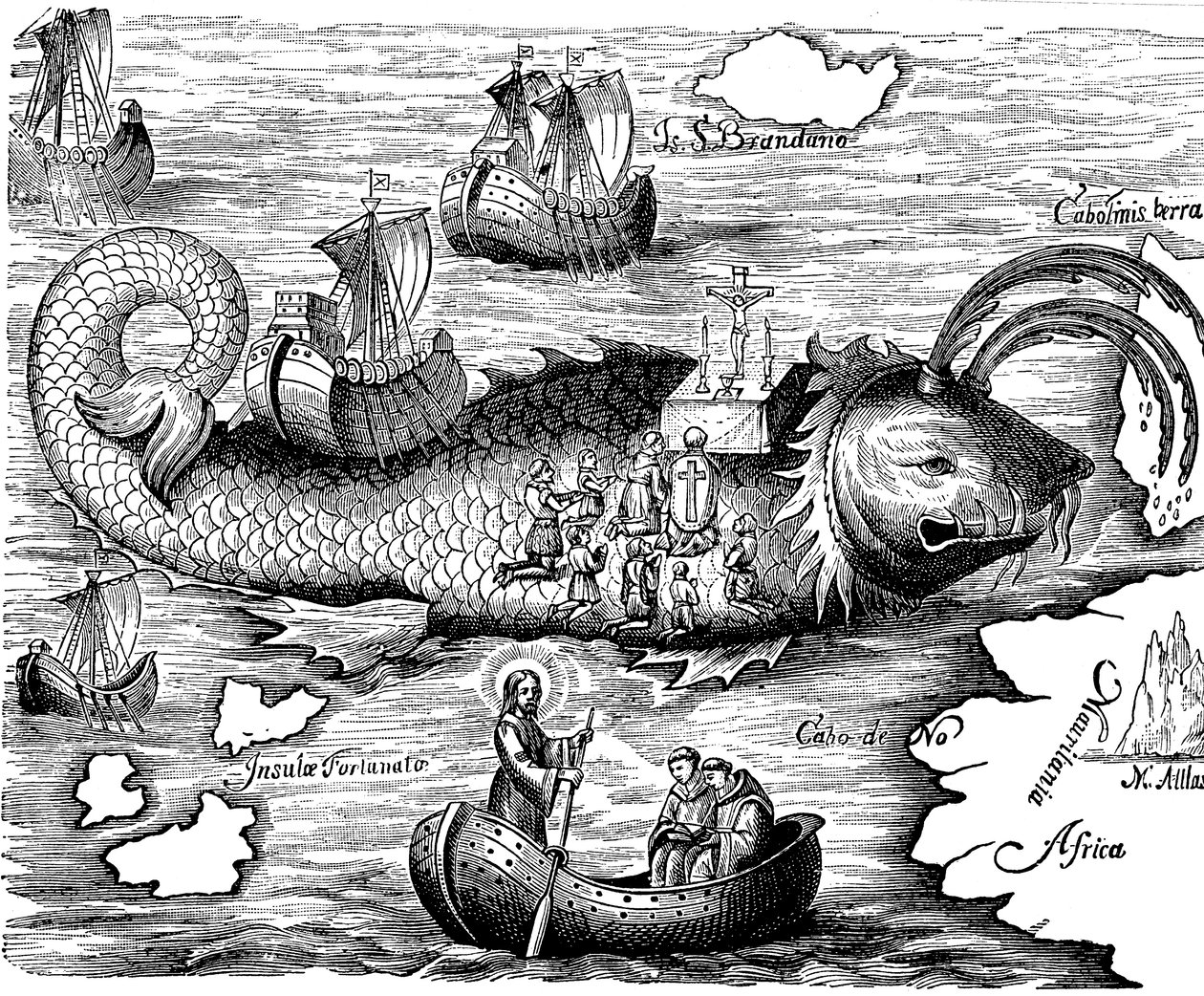 St. Brendan Shown on His 7-Year Voyage to Find Isle of St. Brandon or Land of Saints by Unbekannt