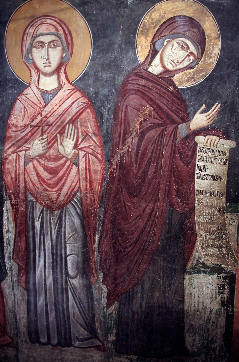 Saint Marina and the Virgin Mary, Timios Stavros tou Agiasmati Church, Holy Cross of Agiasmati, 15th Century, Cyprus, Painted Churches UNESCO Site, Troodos, Cyprus by Unbekannt