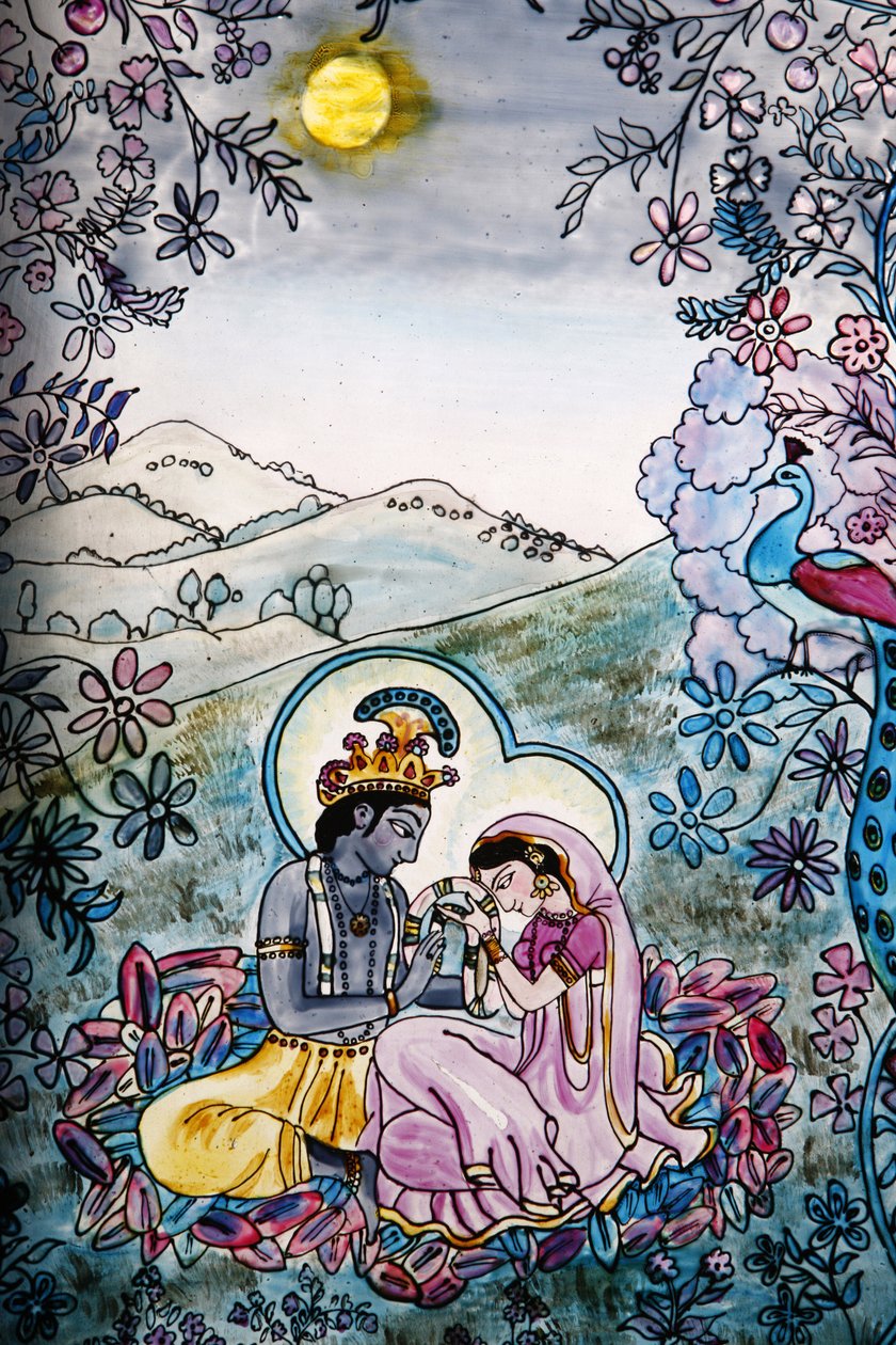 Stained Glass in ISKCON Temple: Krishna and Radha, London, Great Britain by Unbekannt