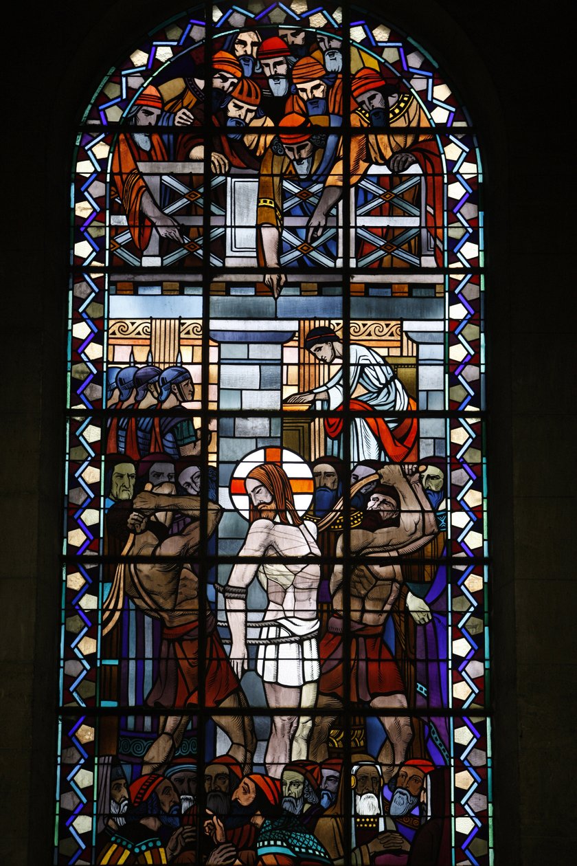 Stained glass in Notre Dame du Rosaire catholic church: Christ