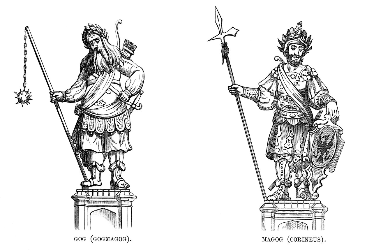 Statues of Gog Gogmagog and Magog Corineus by Unbekannt