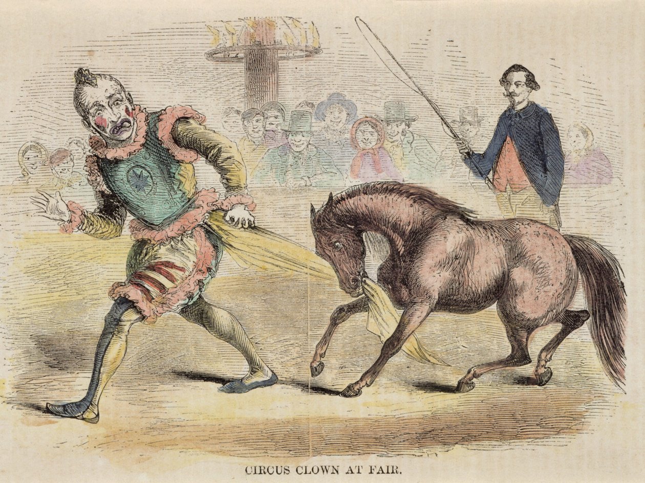 Street clown and steamer. Picture from the first booklet of the 19th century by Unbekannt