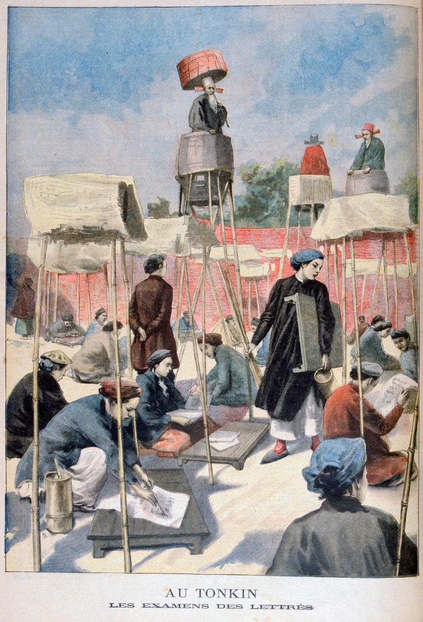 Students sitting a writing exam, Tonkin, Vietnam, 1895 by Unbekannt