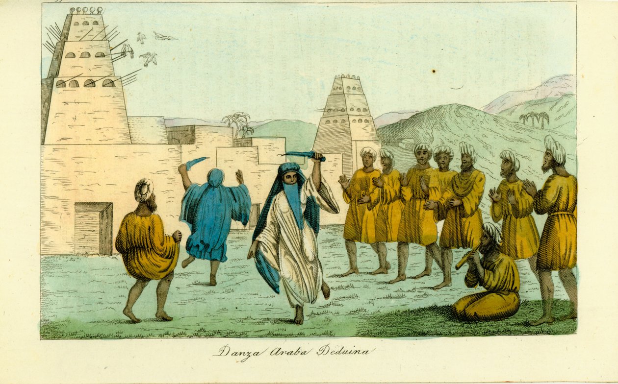 Sword dance by nomadic Bedouin Arabs near the valley of the kings in Thebes by Giovanni Battista Belzoni by Unbekannt