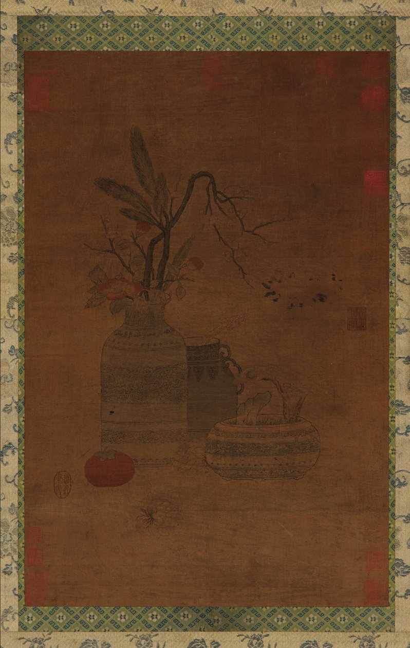 Tapestry: A Bowl, Two Jars, Flowers, and Fruit by Unbekannt
