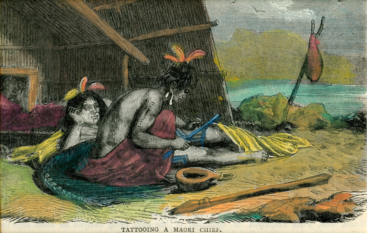 Tattooing a Maori Chief, Late 19th Century by Unbekannt
